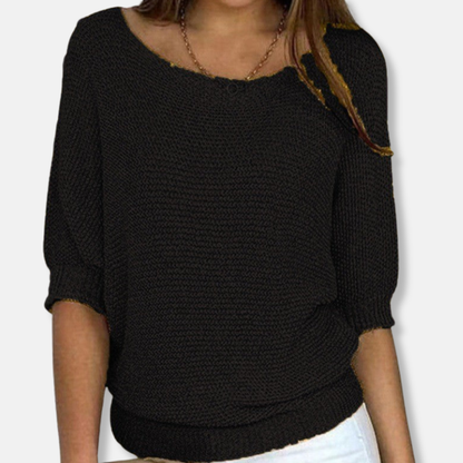 Isla Relaxed Fit Sweater | Scoop Neck Three-Quarter Sleeve Sweater