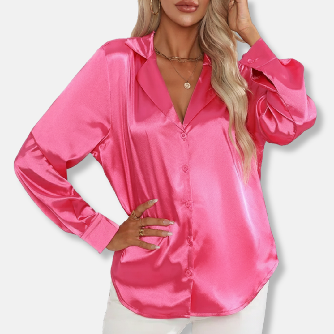Isla Satin Button-Down Blouse | Relaxed Fit Collared Blouse