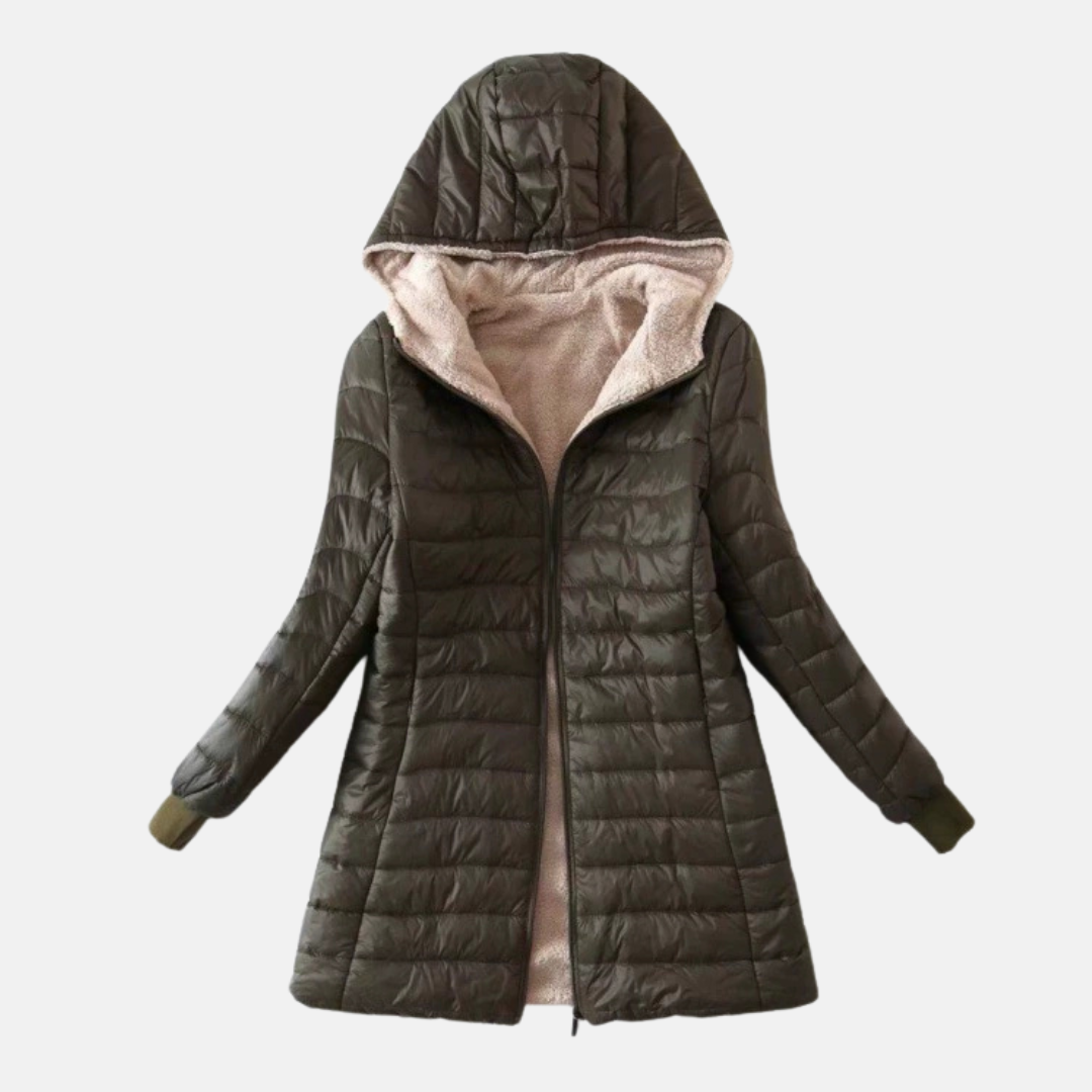 Women’s Puffer Coat – Quilted Insulated – Plush Lining – Hooded Mid-Length Fit