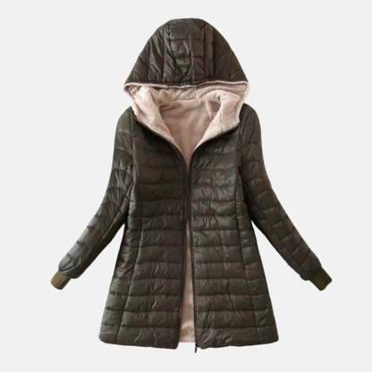 Women’s Puffer Coat – Quilted Insulated – Plush Lining – Hooded Mid-Length Fit