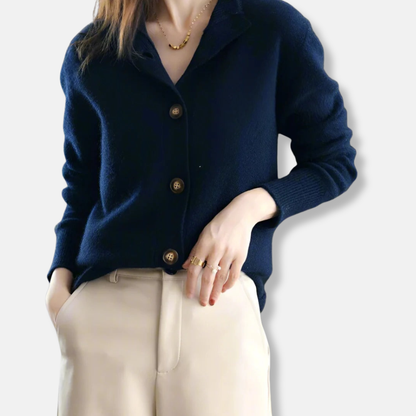 Isla  Relaxed Fit Cardigan | Mock Neck Button Front Cardigan