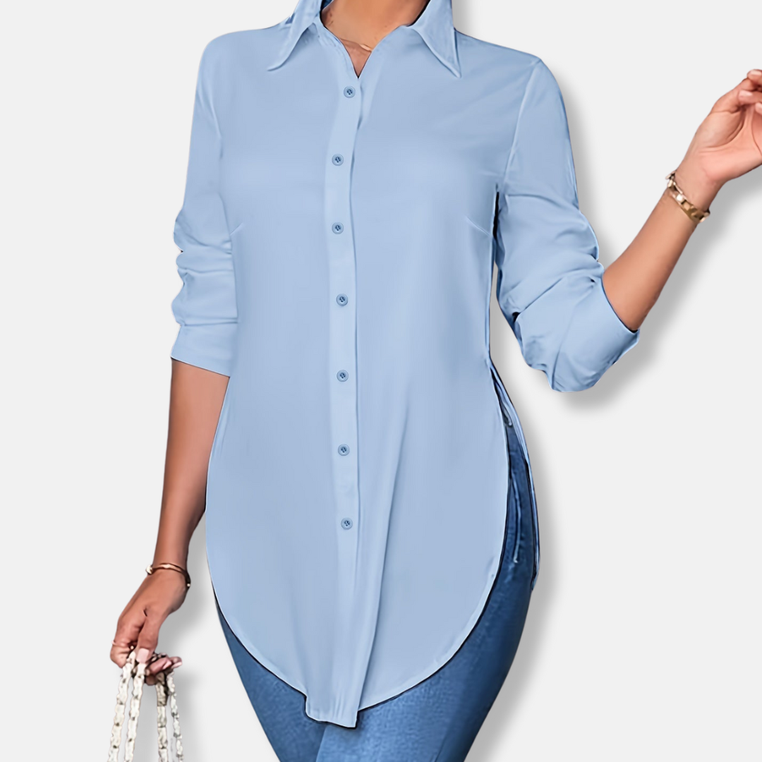 Isabella Longline Button-Up Blouse | Relaxed Fit Collared Blouse