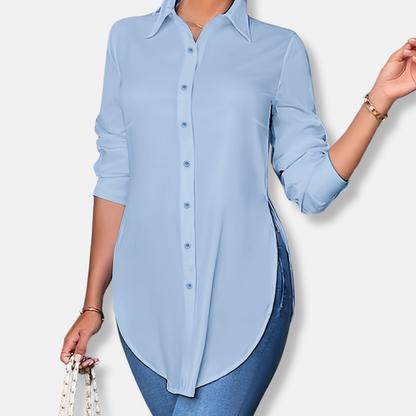 Isabella Longline Button-Up Blouse | Relaxed Fit Collared Blouse