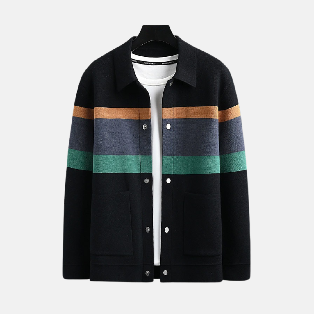 Men’s Cardigan – Regular Fit Knitwear – Pointed Collar – Snap Closure – Patch Pockets