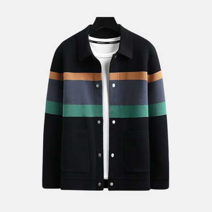 Men’s Cardigan – Regular Fit Knitwear – Pointed Collar – Snap Closure – Patch Pockets