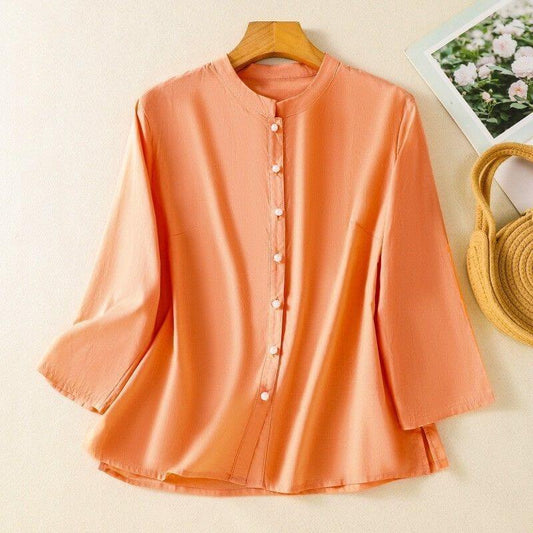 Sienna Relaxed Fit Blouse | Band Collar 3/4 Sleeve Blouse