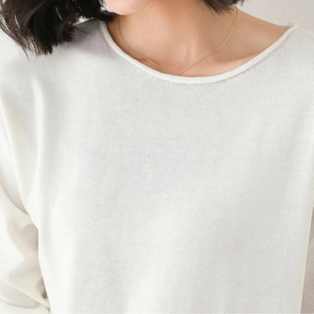 Vittoria Ribbed Relaxed Fit Knit Top | Scoop Neck Long Sleeve Knit Top