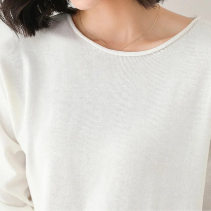 Vittoria Ribbed Relaxed Fit Knit Top | Scoop Neck Long Sleeve Knit Top