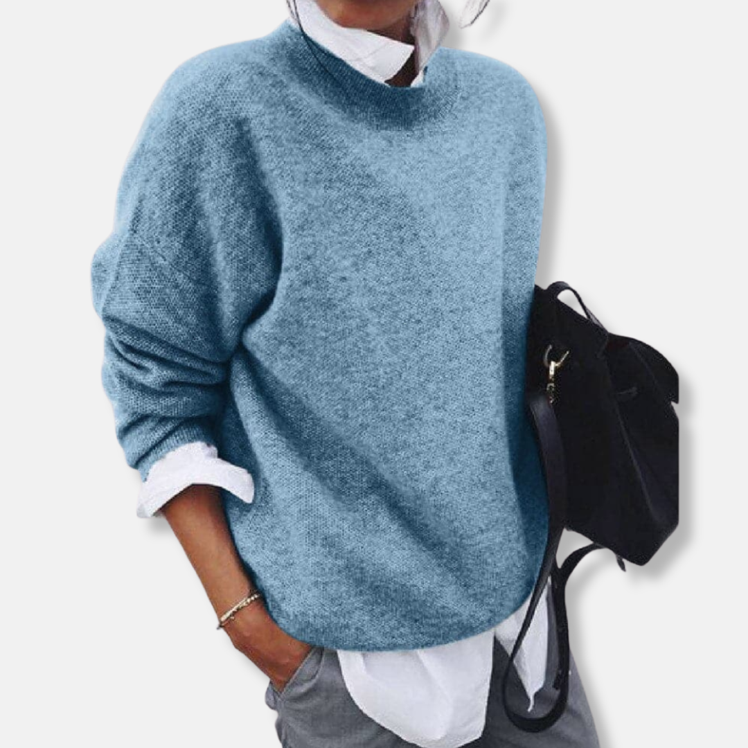 Women’s Knitted Sweater – Relaxed Fit – Wool Blend – Long Sleeve – Round Neck