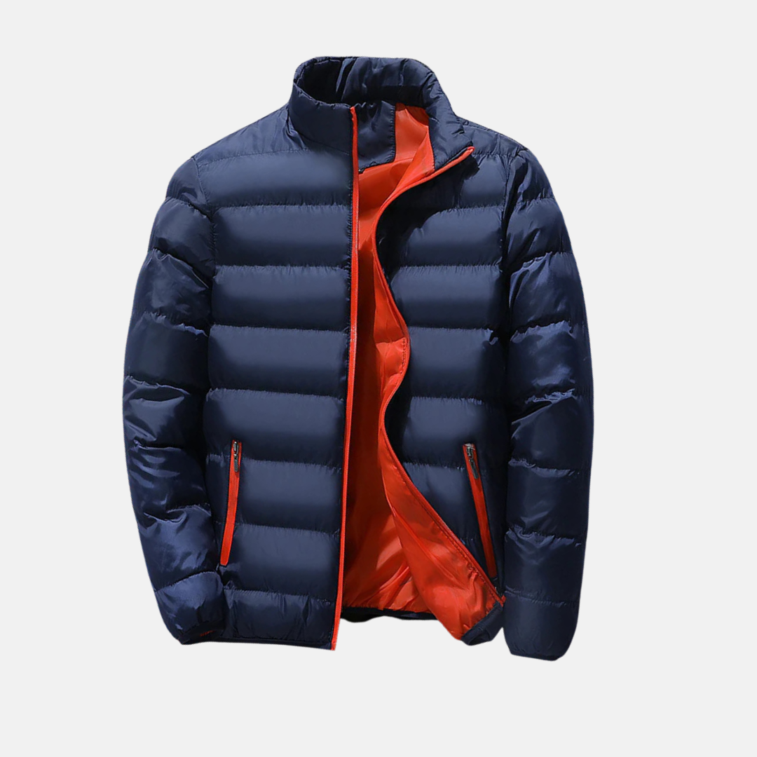 Men’s Quilted Coat – Relaxed Fit – Stand Collar – Padded – Zip Closure – Water-Resistant