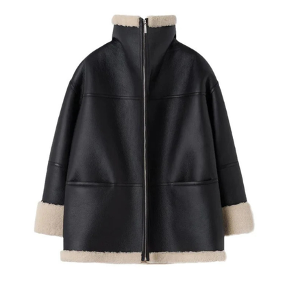 Sienna Oversized Shearling Jacket | Collared Solid Jacket