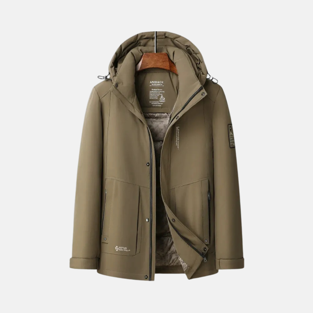 Men’s Down Jacket – Regular Fit – Quilted Lining – Adjustable Hood – Zip & Snap Closure