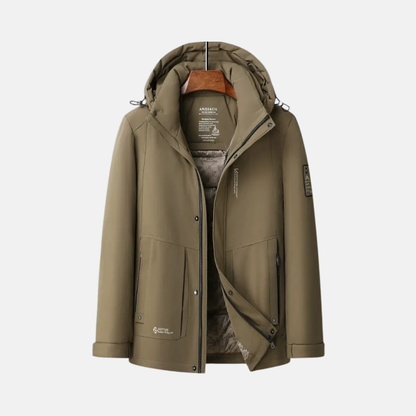 Men’s Down Jacket – Regular Fit – Quilted Lining – Adjustable Hood – Zip & Snap Closure