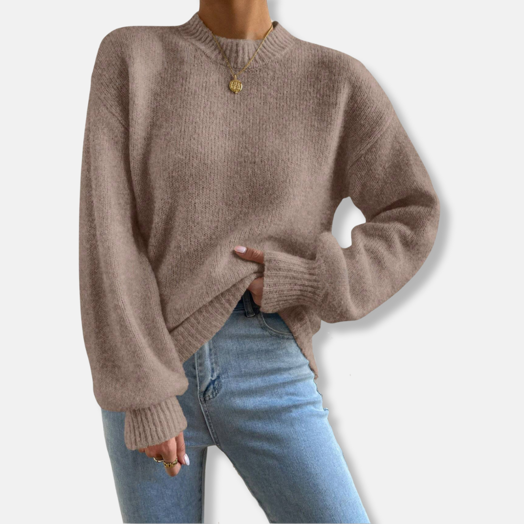 Women’s Knit Sweater – Relaxed Fit – Soft Wool Feel – Crew Neck – Ribbed Cuffs