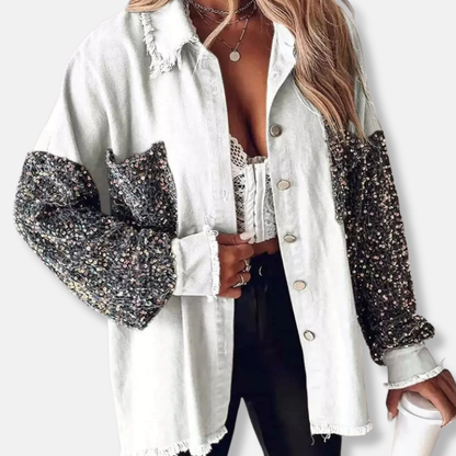 Women’s Oversized Jacket – Ribbed Texture – Button Front – Zebra Sleeve Detail