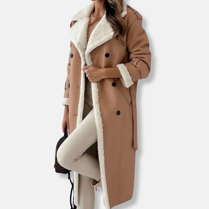 Women’s Long Coat – Double Like – Oversized Fit – Plush Collar & Cuffs