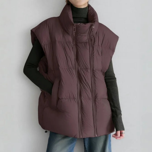 Amelia Quilted Padded Vest | Stand Collar Relaxed Fit Vest