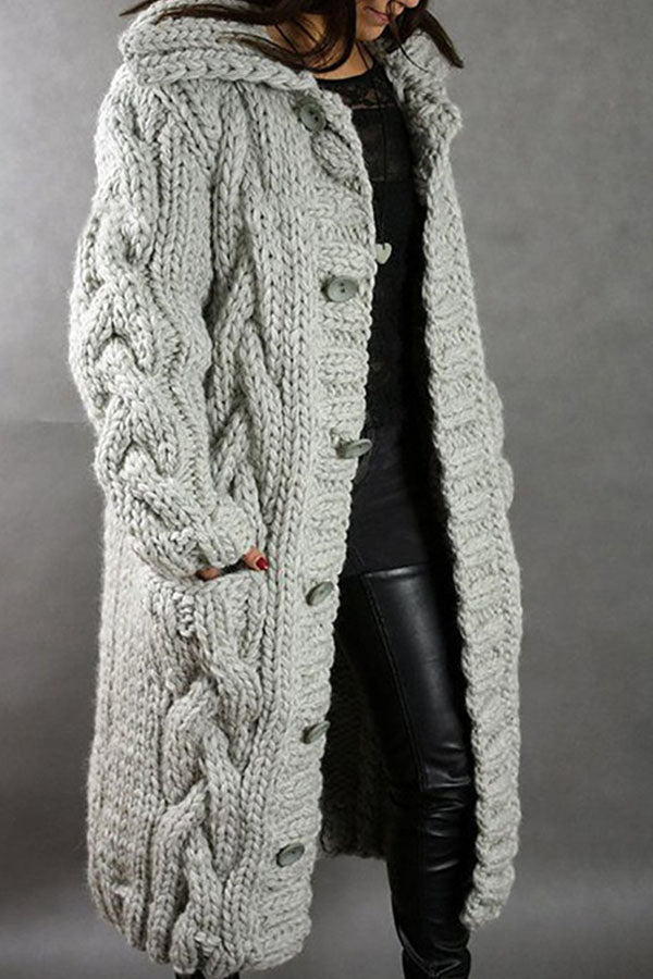 Isla Maxi Cardigan Coat | Hooded Button Front Pockets Cardigan Coat