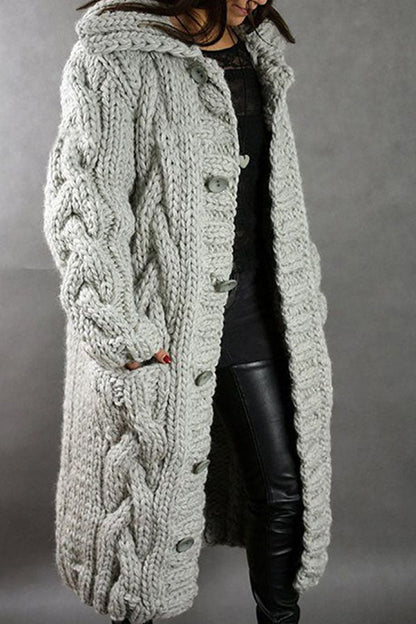 Isla Maxi Cardigan Coat | Hooded Button Front Pockets Cardigan Coat