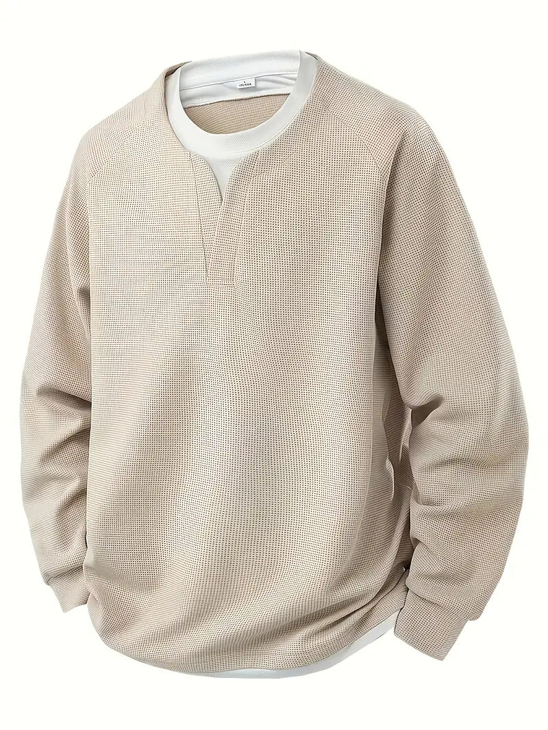 Harry Oversized Pullover | V-Neck Waffle Knit Hip-Length Pullover