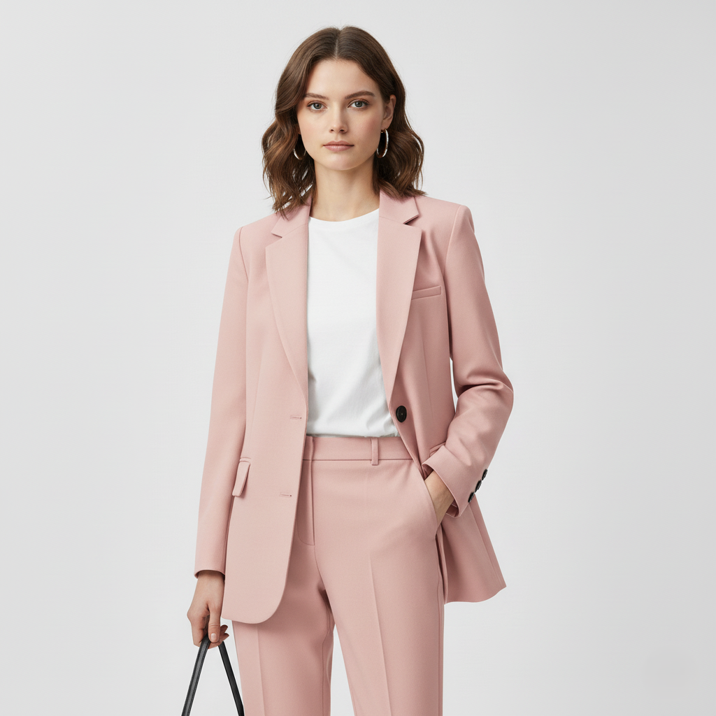 Women’s Blazer – Oversized Fit – Wool Blend – Notched Lapels – Mid-Length – Flap Pockets