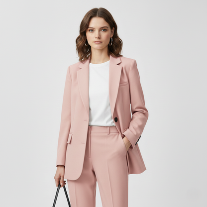 Women’s Blazer – Oversized Fit – Wool Blend – Notched Lapels – Mid-Length – Flap Pockets