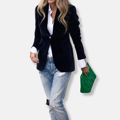 Isla Tailored Blazer | Gold Button Accent Lapel Collar Blazer