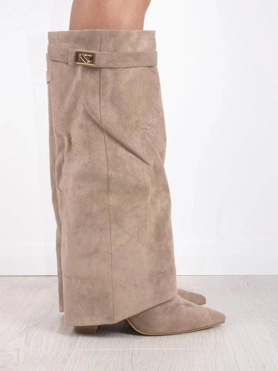 Francesca Structured Fit Thigh-High Boots | Buckle Detail Pointed Toe Boots