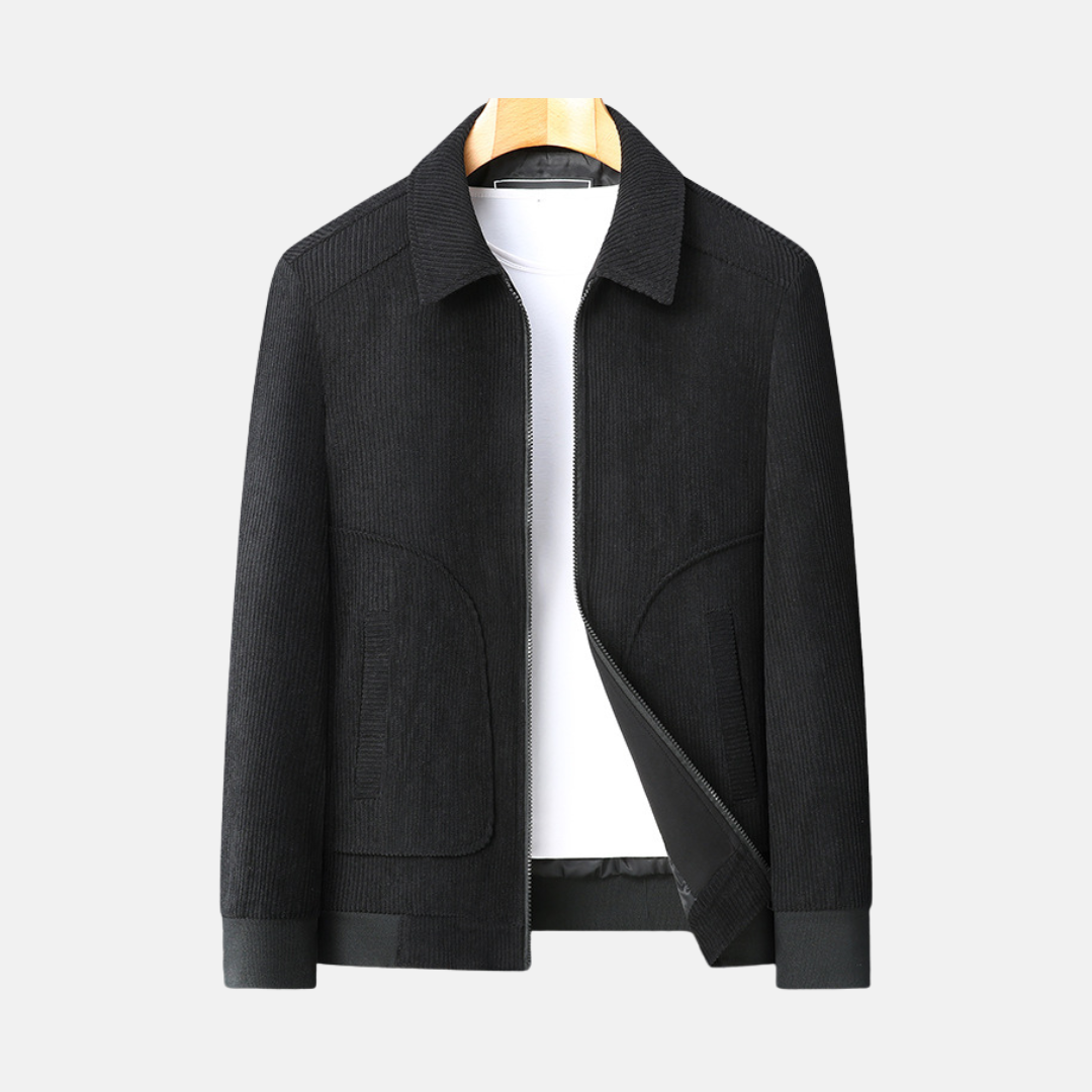 Men’s Bomber Jacket – Corduroy Ribbed Texture – Loose Fit – Zip Front – Hip Length