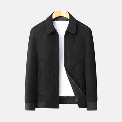 Men’s Bomber Jacket – Corduroy Ribbed Texture – Loose Fit – Zip Front – Hip Length