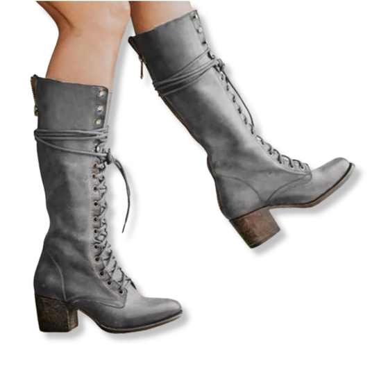 Isla Lace-Up Knee Boots | Block Heel Fold-Over Cuff Boots