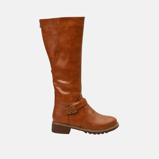 Sienna  Knee High Boots | Buckle Strap Low Block Heel Boots