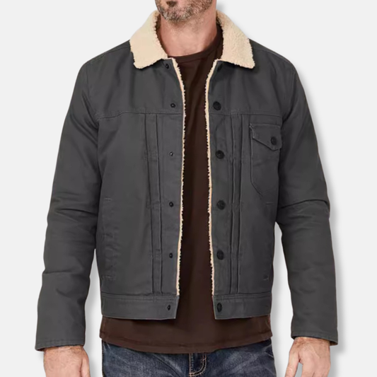 Men’s Trucker Jacket – Relaxed Fit – Sherpa Collar – Button Front – Durable Cotton