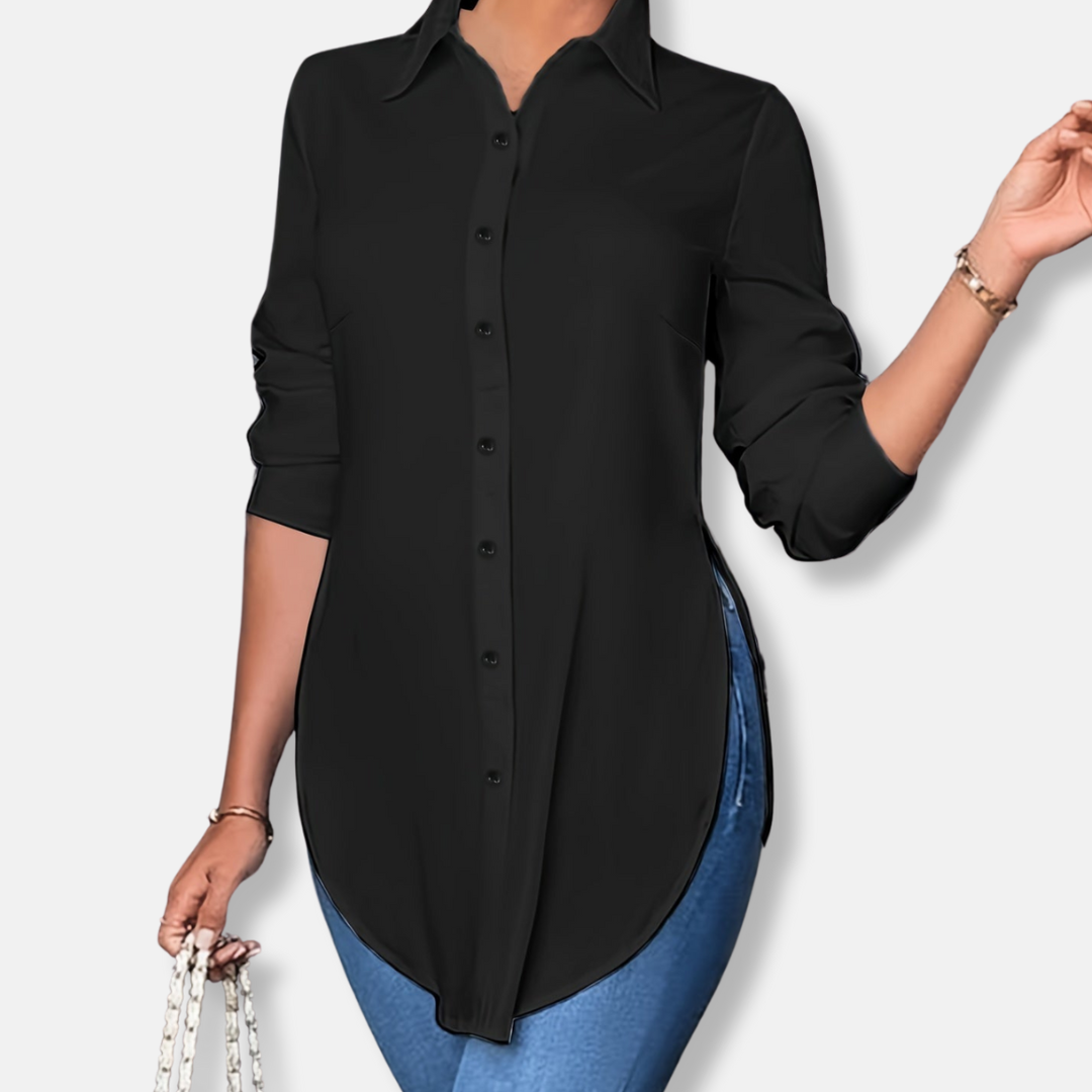 Isabella Longline Button-Up Blouse | Relaxed Fit Collared Blouse