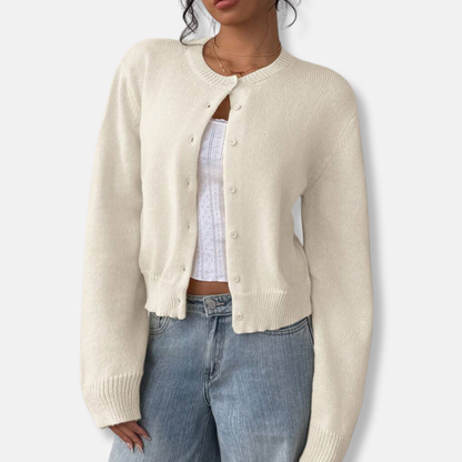 Freya Cropped Cardigan | Button Front Ribbed Cuffs Cardigan