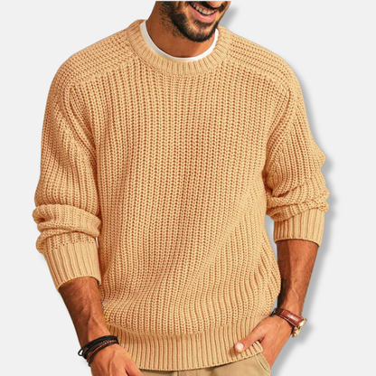 Men’s Sweatshirt – Loose Fit – Chunky Knit – Round Neck – Ribbed Cuffs and Hem