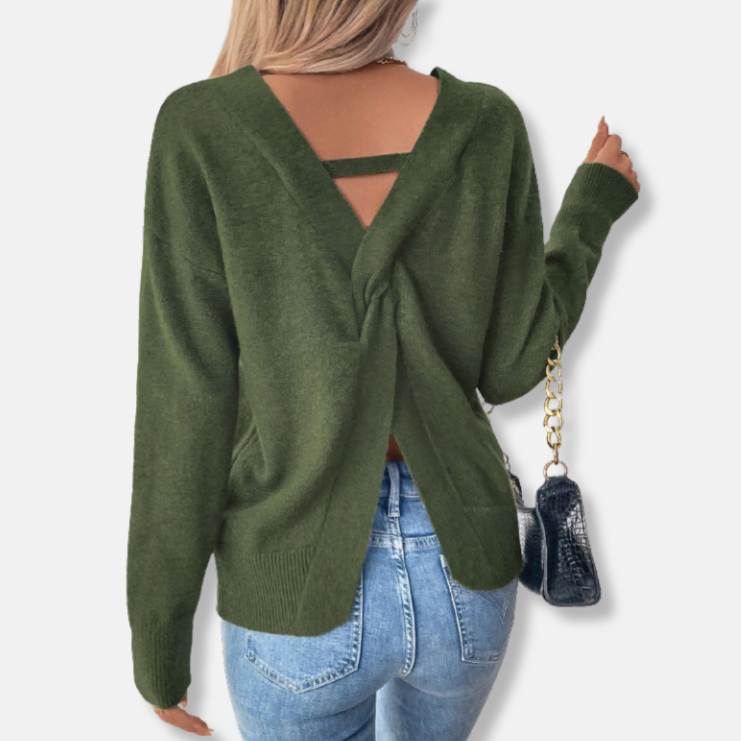 Freya V-Neck Ribbed Sweater | Relaxed Fit Long Sleeve Sweater