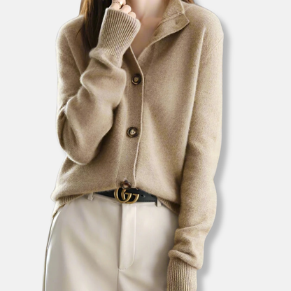 Isla  Relaxed Fit Cardigan | Mock Neck Button Front Cardigan