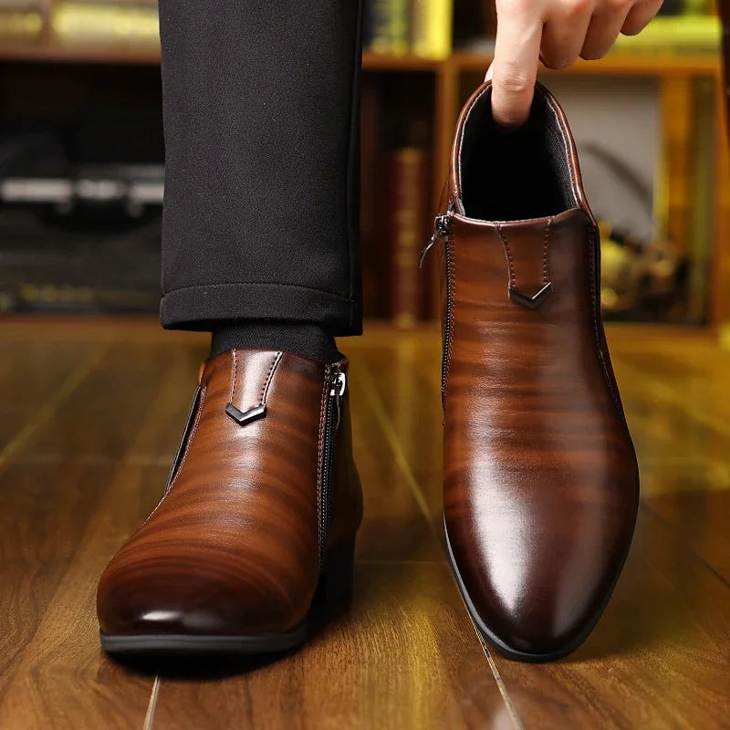 Anthony Classic Burnished Ankle Boots | Side-Zip Pointed Toe Shoes