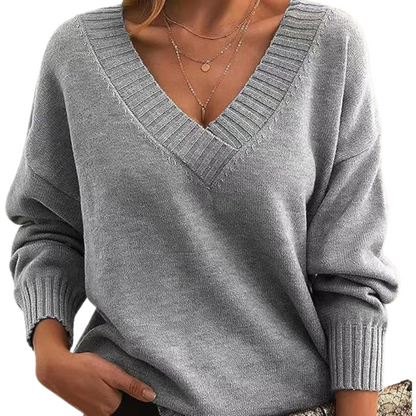 Isabella Wool Ribbed V-Neck Sweater | Relaxed Fit Hip-Length Sweater