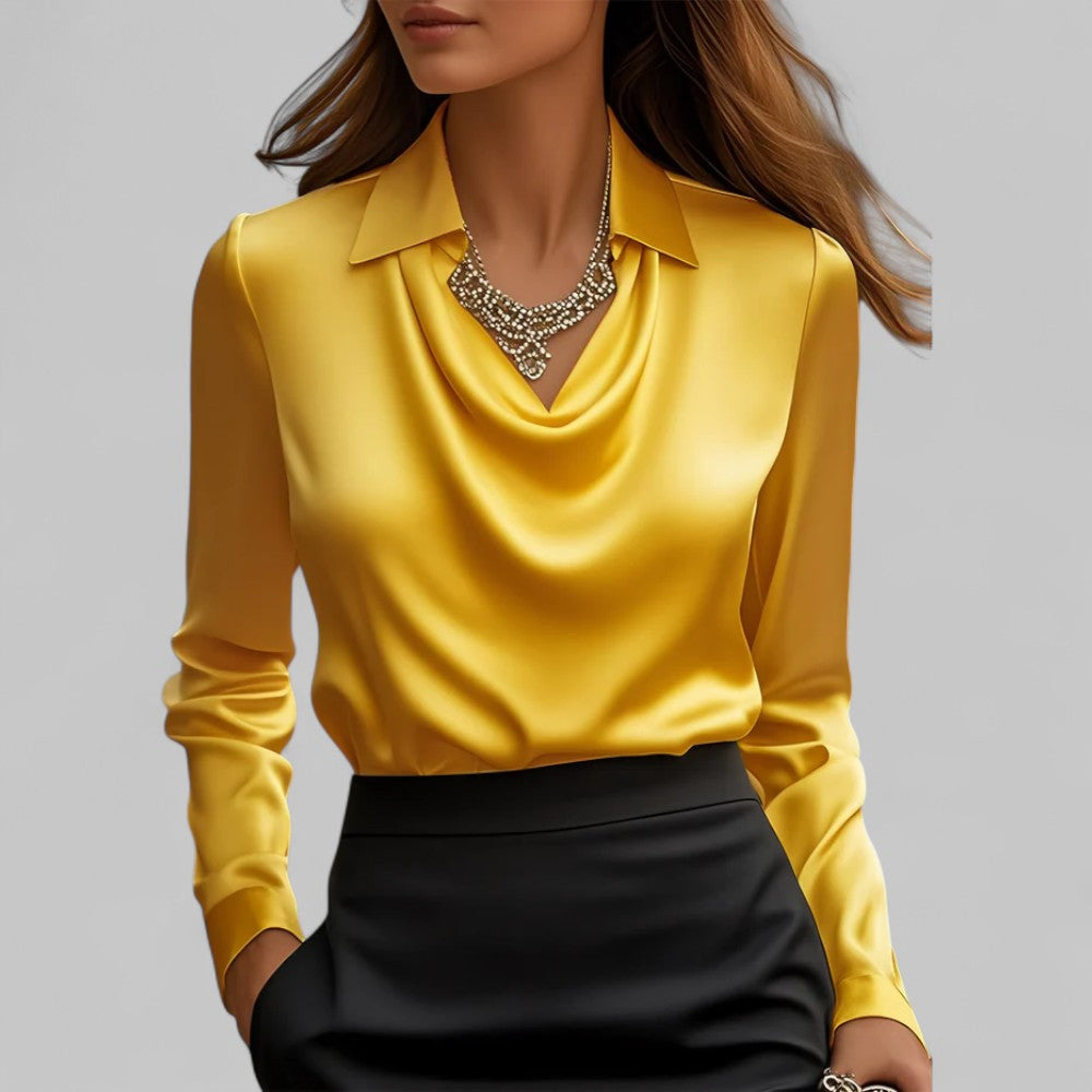 Isla Draped Fit Blouse | Draped Neck Long Sleeve Blouse