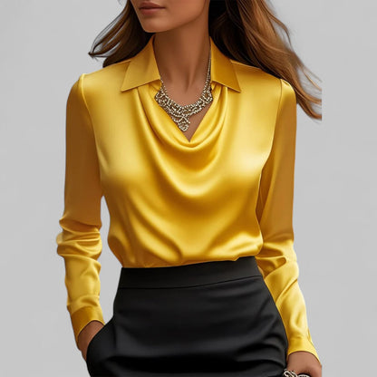 Isla Draped Fit Blouse | Draped Neck Long Sleeve Blouse