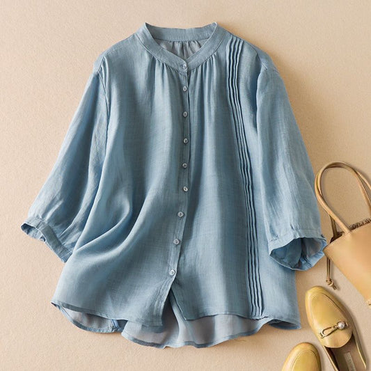 Isla Relaxed Fit Blouse | Band Collar 3/4 Sleeve Blouse