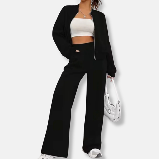 Viola Two-Piece Set | Cropped Bomber Jacket Wide Leg Trousers