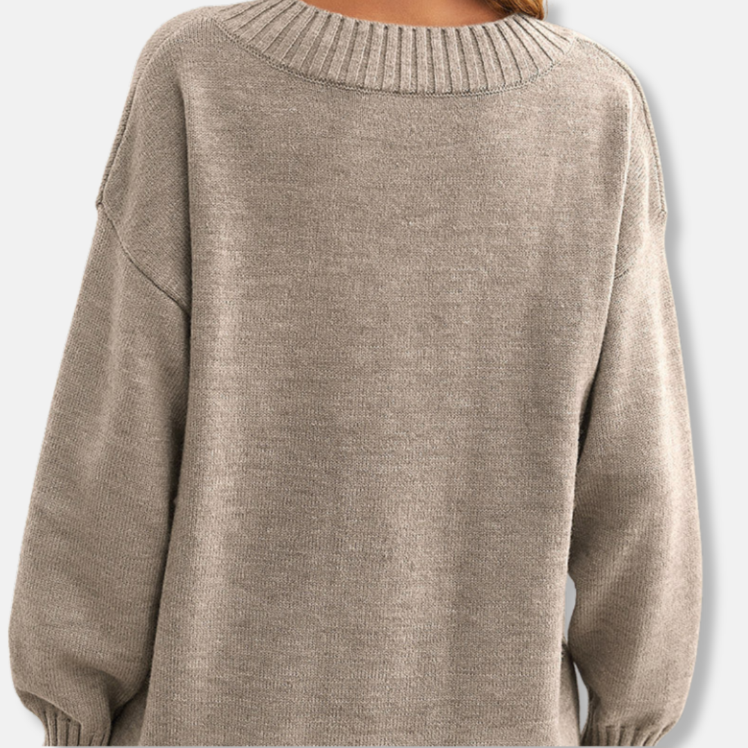 Amelia Ribbed V-Neck Sweater | Solid Relaxed Fit Sweater