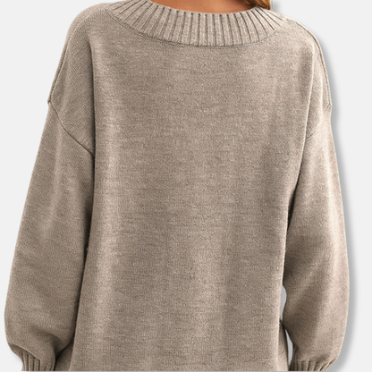 Amelia Ribbed V-Neck Sweater | Solid Relaxed Fit Sweater