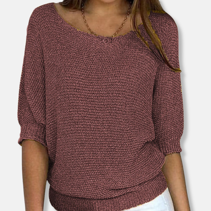 Isla Relaxed Fit Sweater | Scoop Neck Three-Quarter Sleeve Sweater