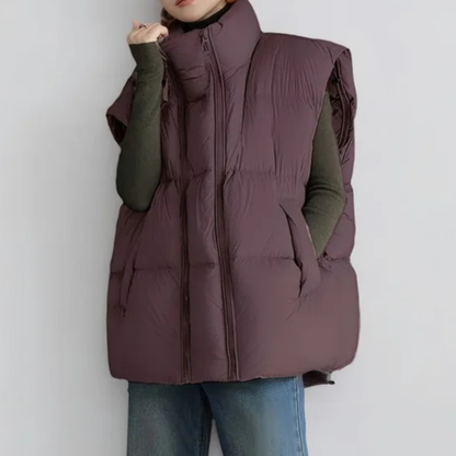 Amelia Quilted Padded Vest | Stand Collar Relaxed Fit Vest