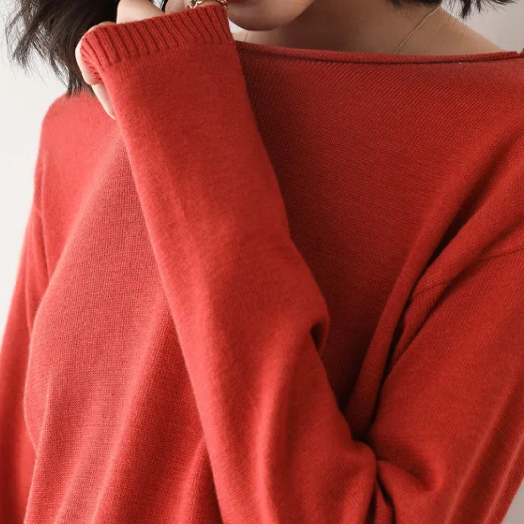 Vittoria Ribbed Relaxed Fit Knit Top | Scoop Neck Long Sleeve Knit Top