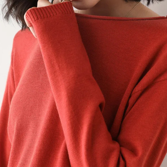 Vittoria Ribbed Relaxed Fit Knit Top | Scoop Neck Long Sleeve Knit Top